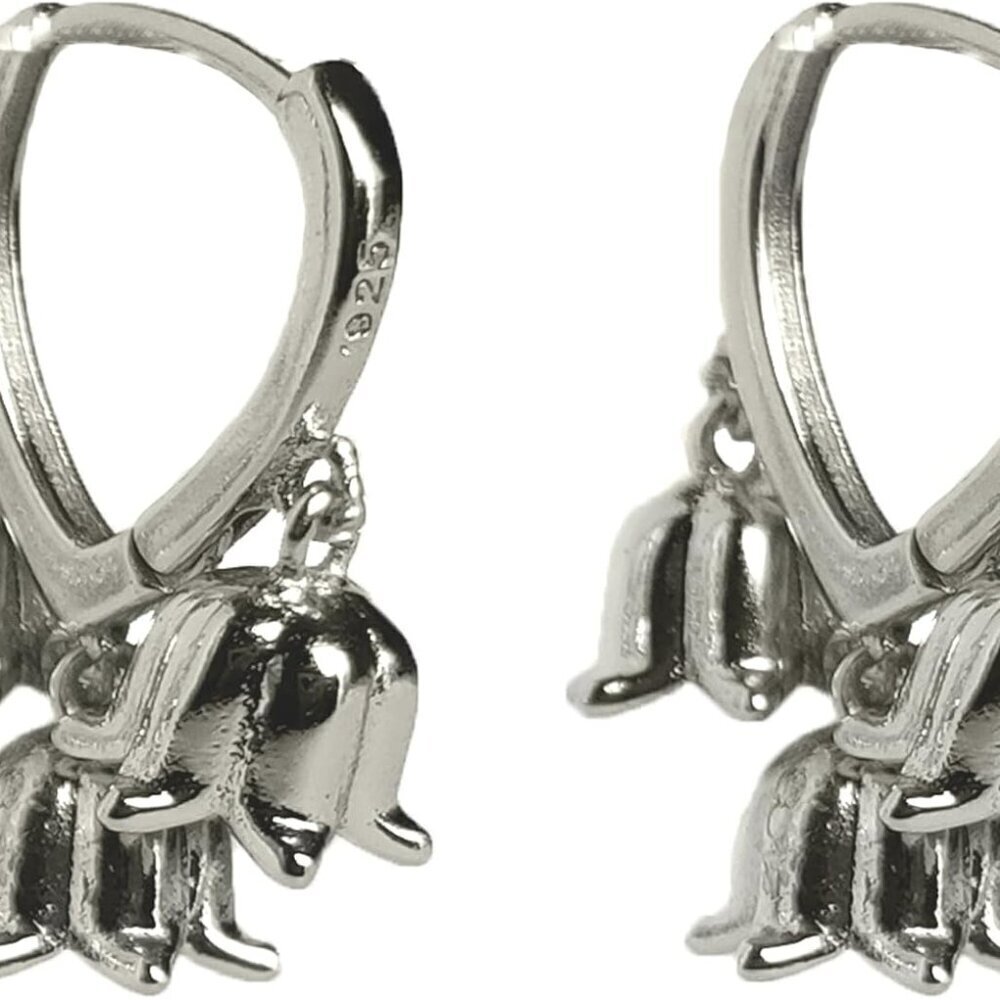 Sterling Silver Hoop Earrings Small Dangle Lily of the Valley Trendy Jewelry